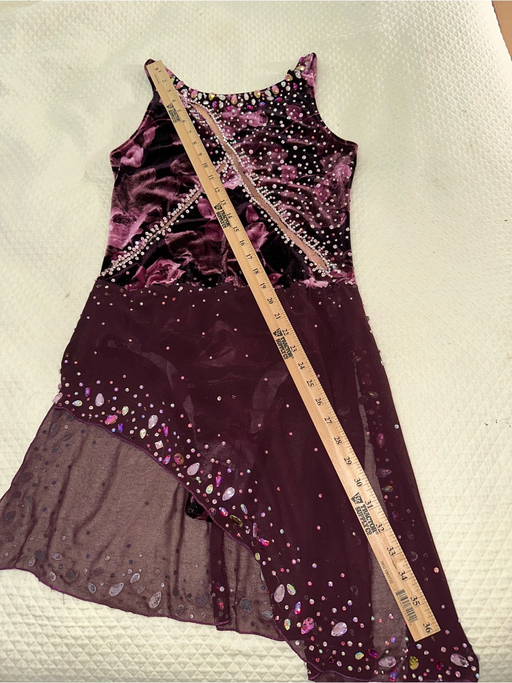 Ballroom dance/Skate dress. Elegant Embellished Velvet Sheath Dress in Deep Plum - Picture 5 of 10